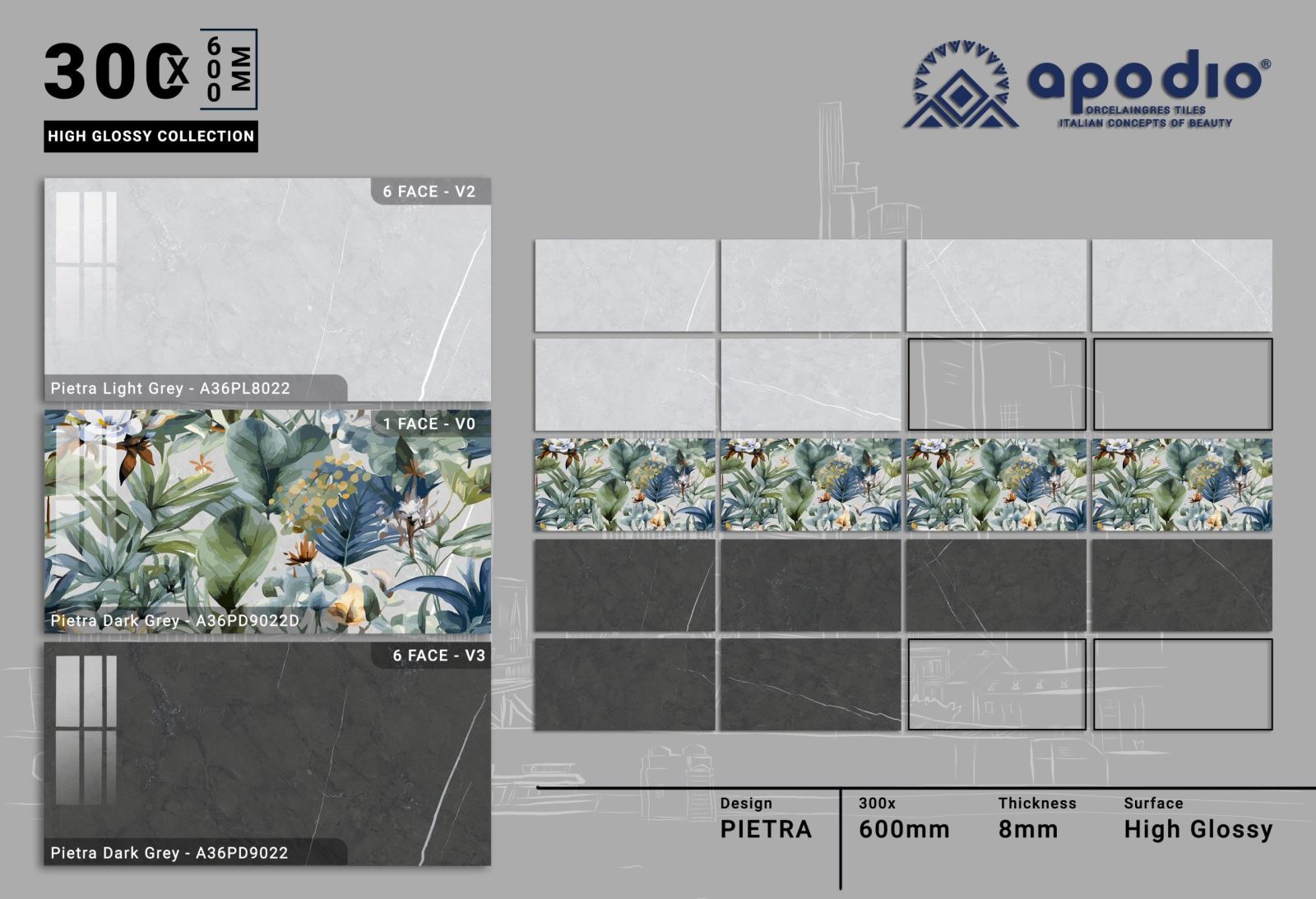 Gạch ốp lát 30x60 Apodio A36PL8022 - A36PD9022D - A36PD9022 9
