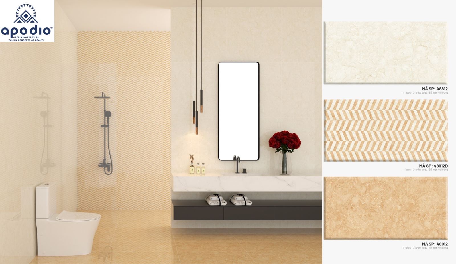 Gạch ốp lát 40x80 Apodio 48812 - 48912D - 48912 PC1
