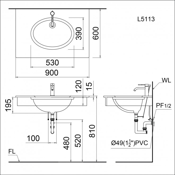 Chậu Rửa Mặt Lavabo Caesar LF5260 Đặt Bàn 4