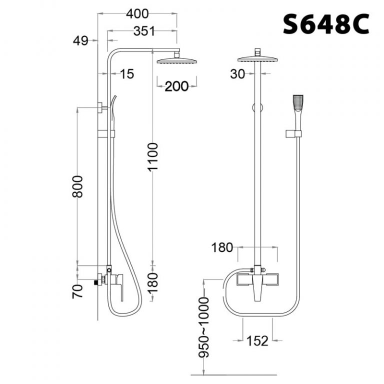 Bộ Vòi Sen Đứng Nóng Lạnh CAESAR S648C 3