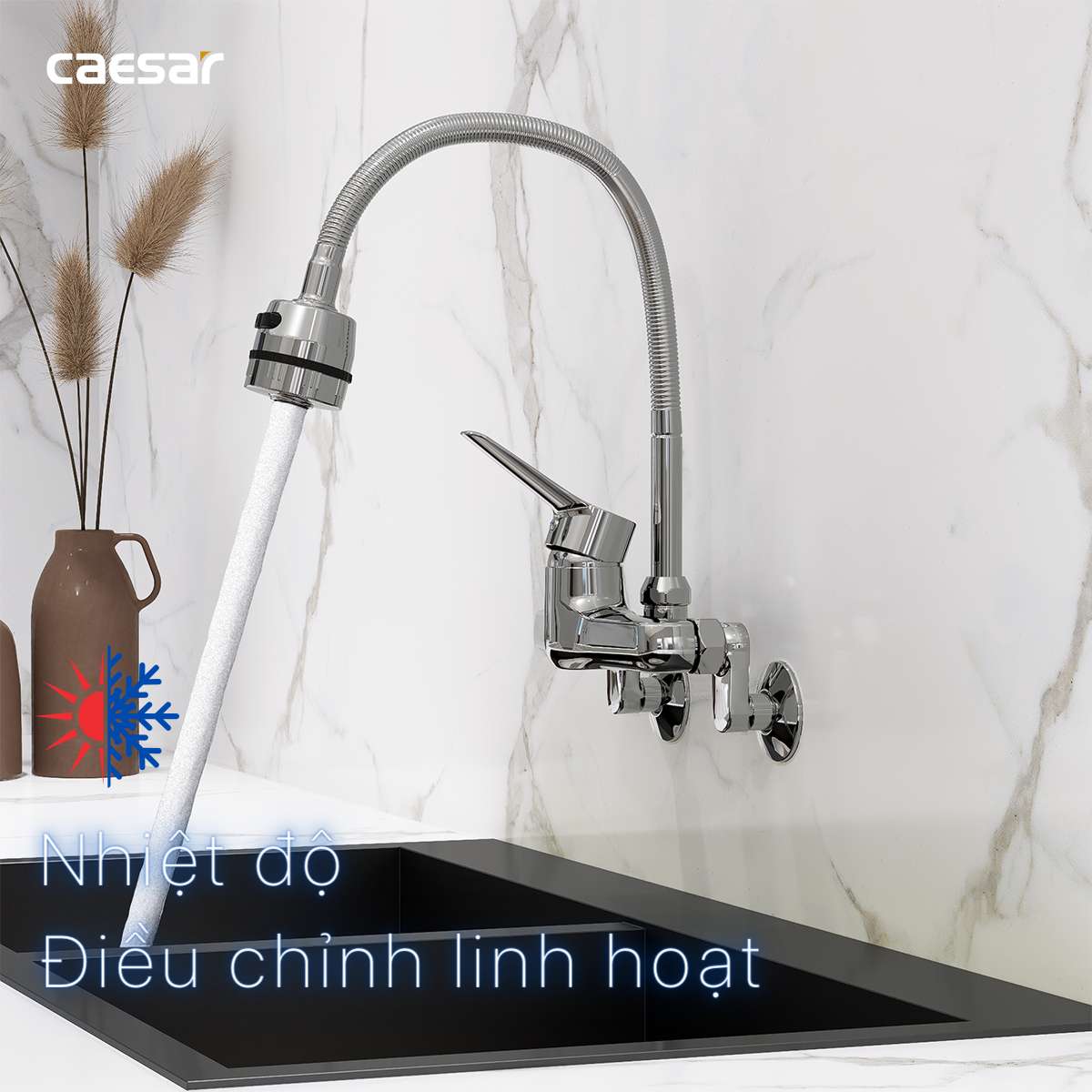 Vòi Bếp Nóng Lạnh CAESAR K526C Gắn Tường 3