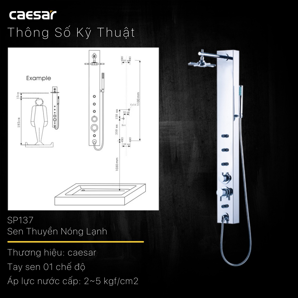 Vòi Sen Thuyền Caesar SP137 Nóng Lạnh 3