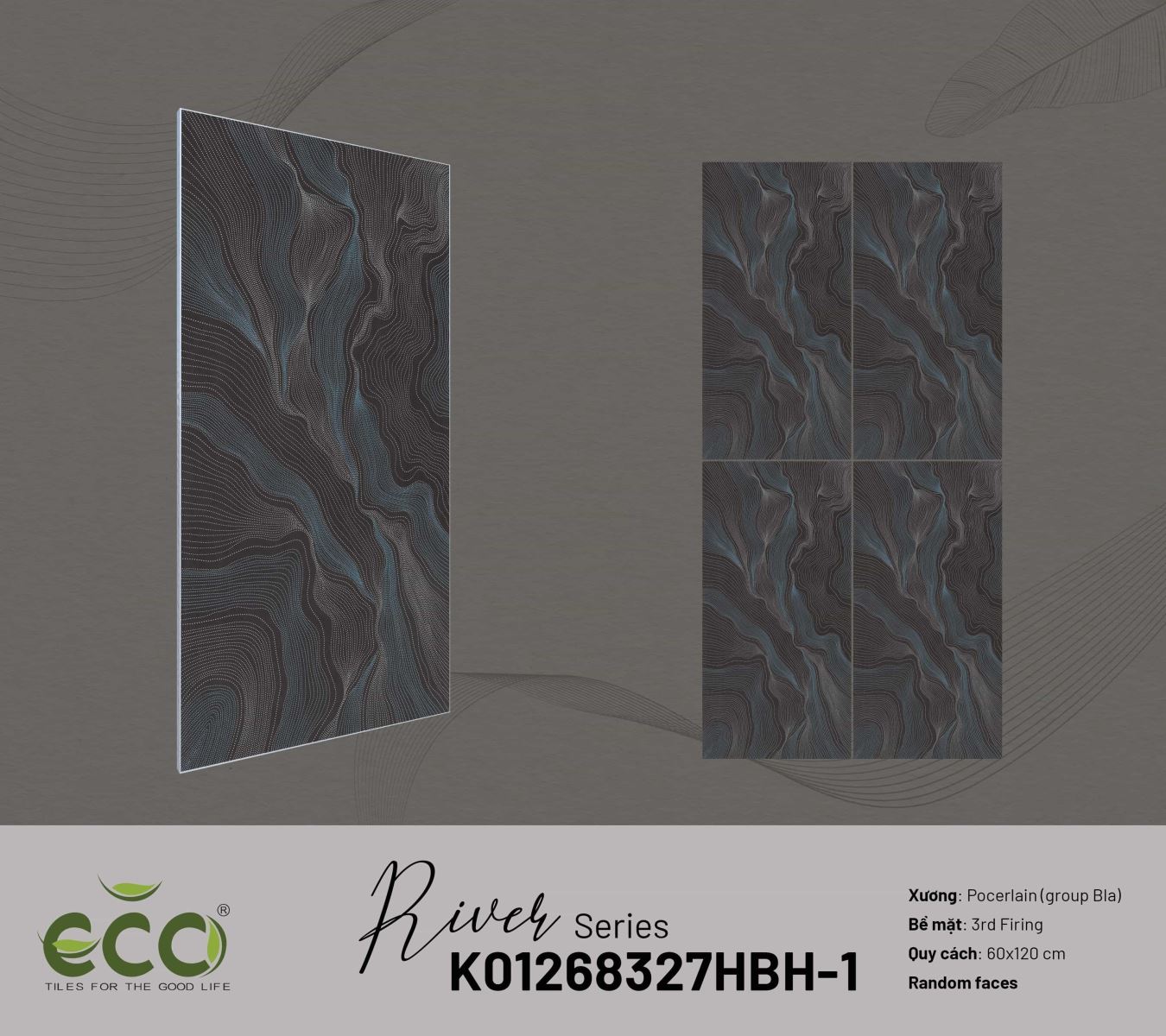 Gạch trang trí 60x120 Ecotiles RIVER K01268327HBH-1