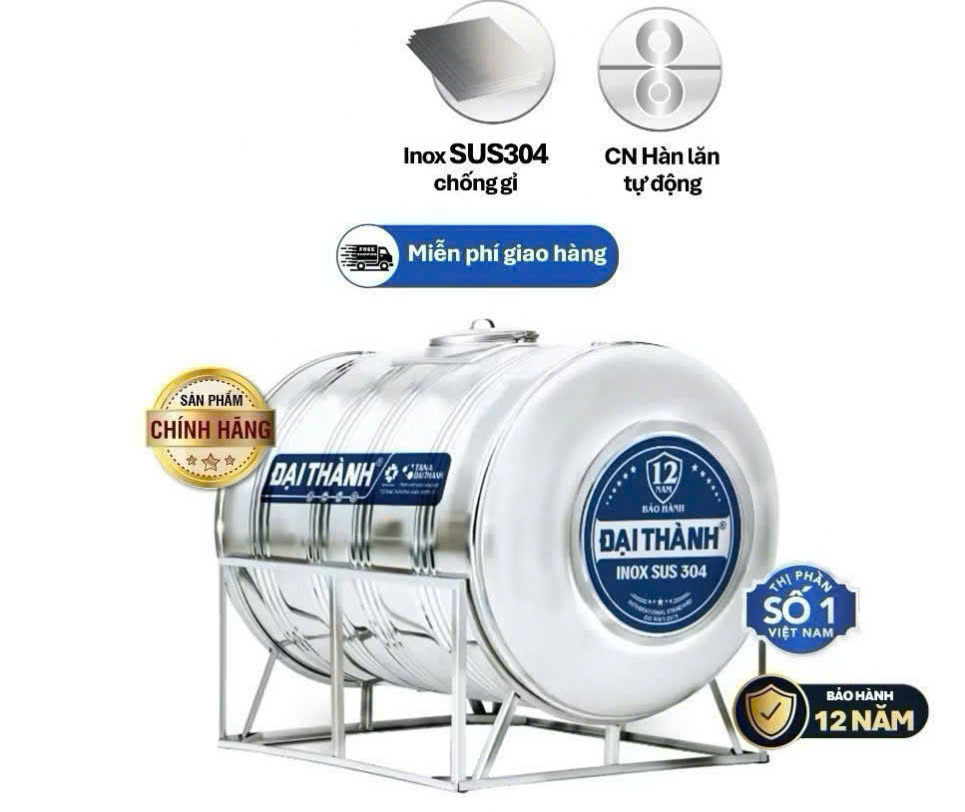Bồn nước Tân Á Đại Thành SUS304- 500L Nằm