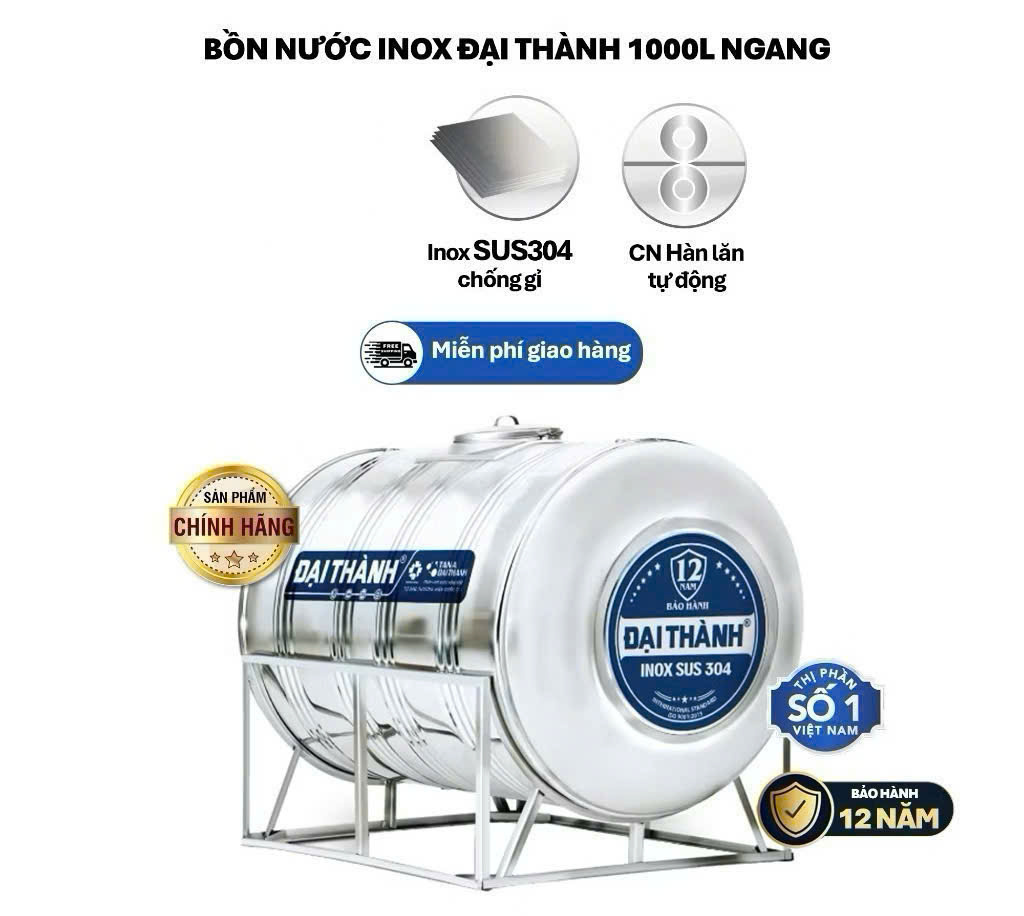 Bồn nước Tân Á Đại Thành SUS304- 2000L Nằm